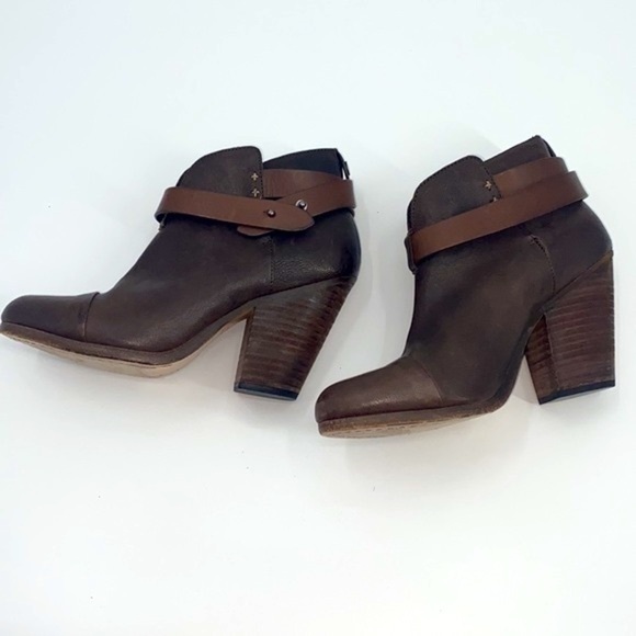 UEC Rag & Bone brown  leather Harrow booties stacked heel 37/7 no box